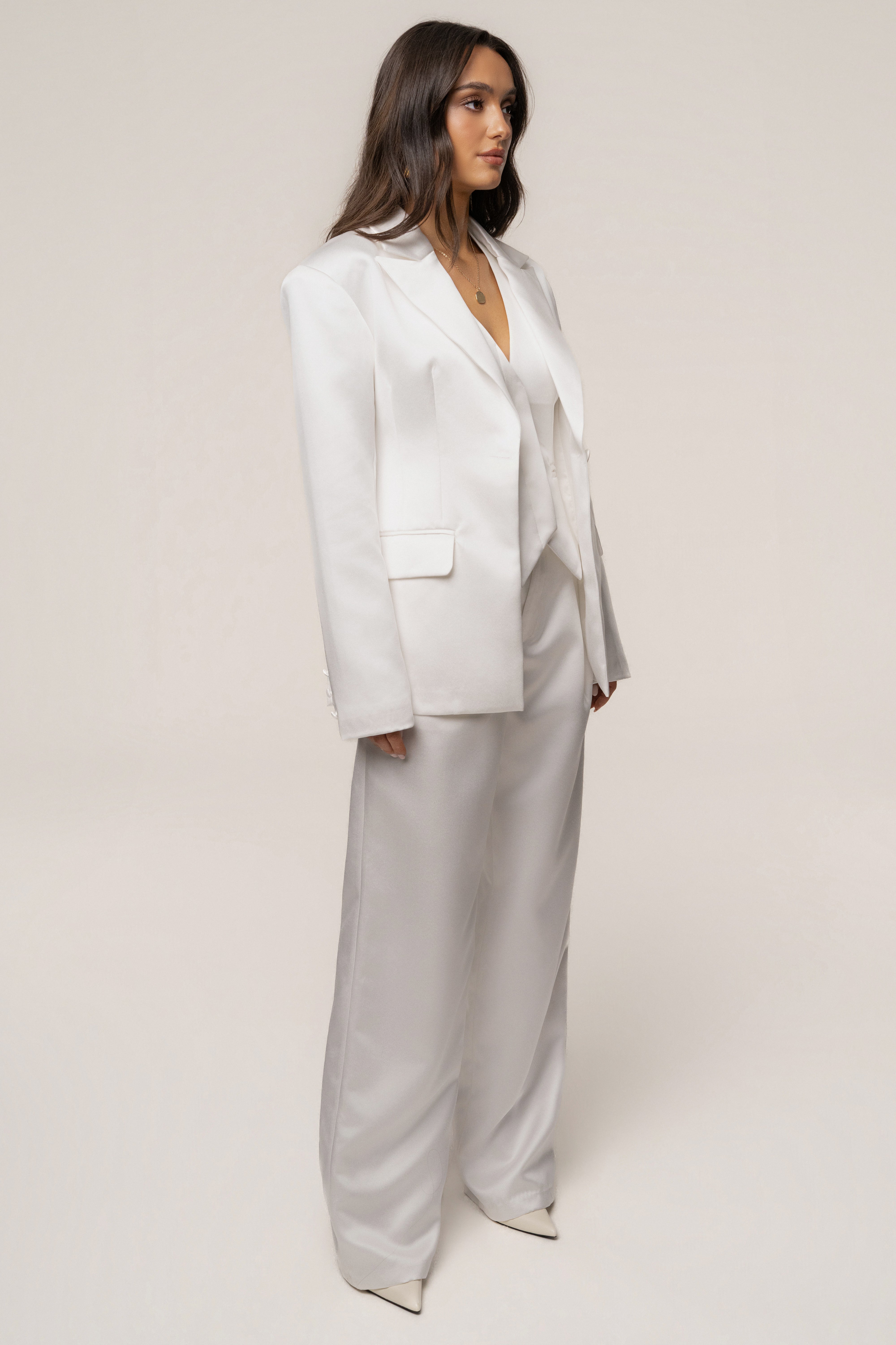 White Victoria Satin Blazer
