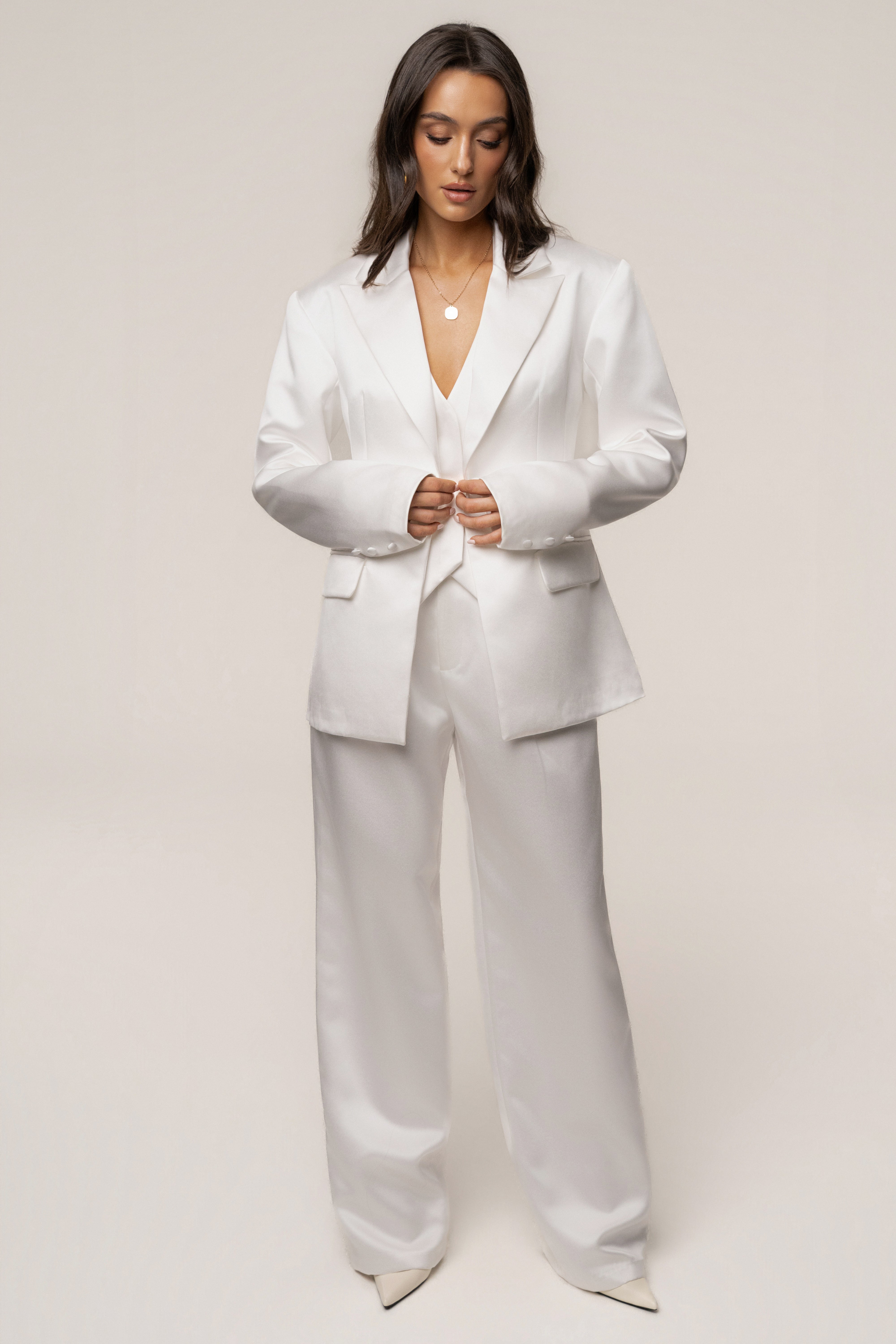 White Victoria Satin Blazer