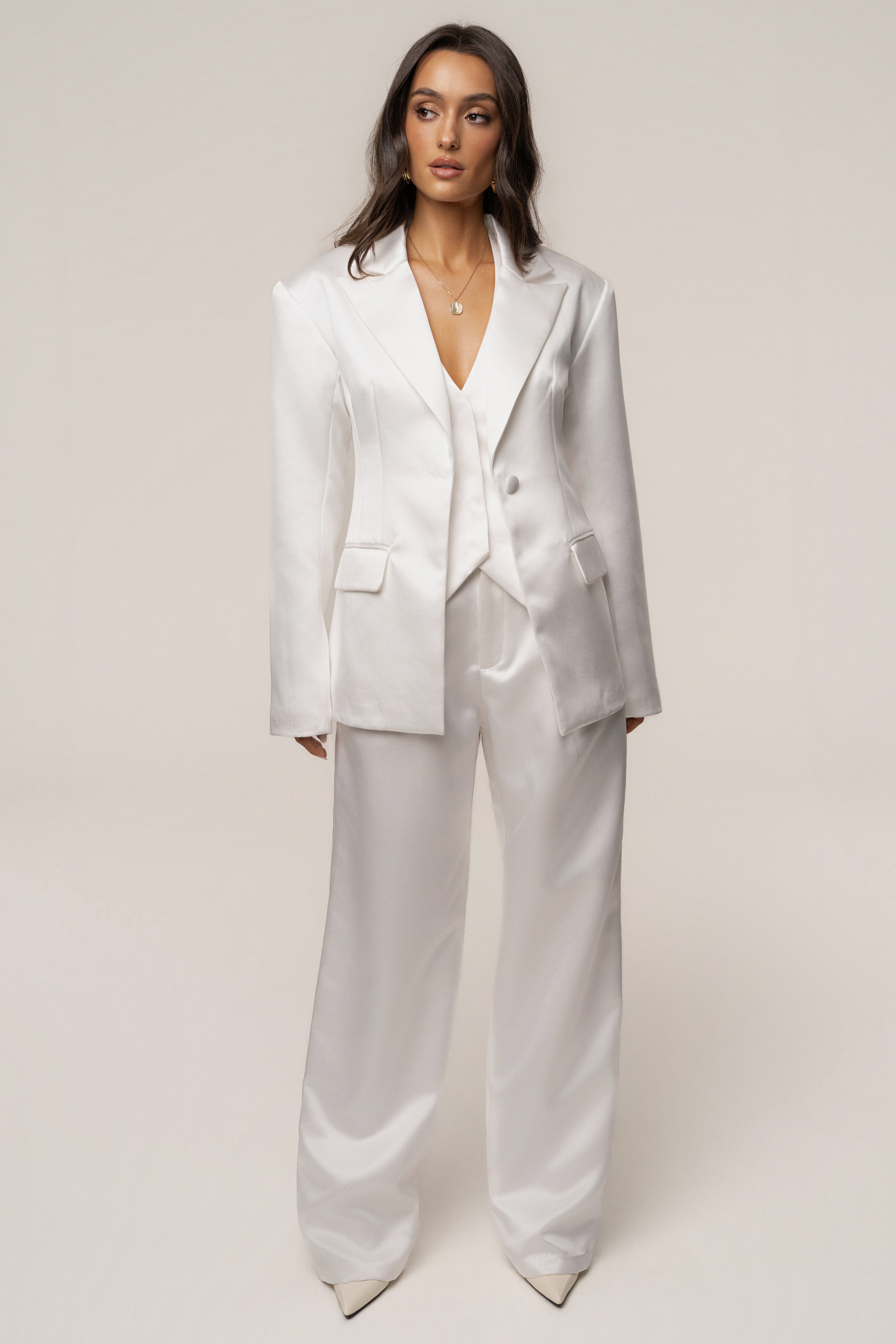 White Victoria Satin Blazer