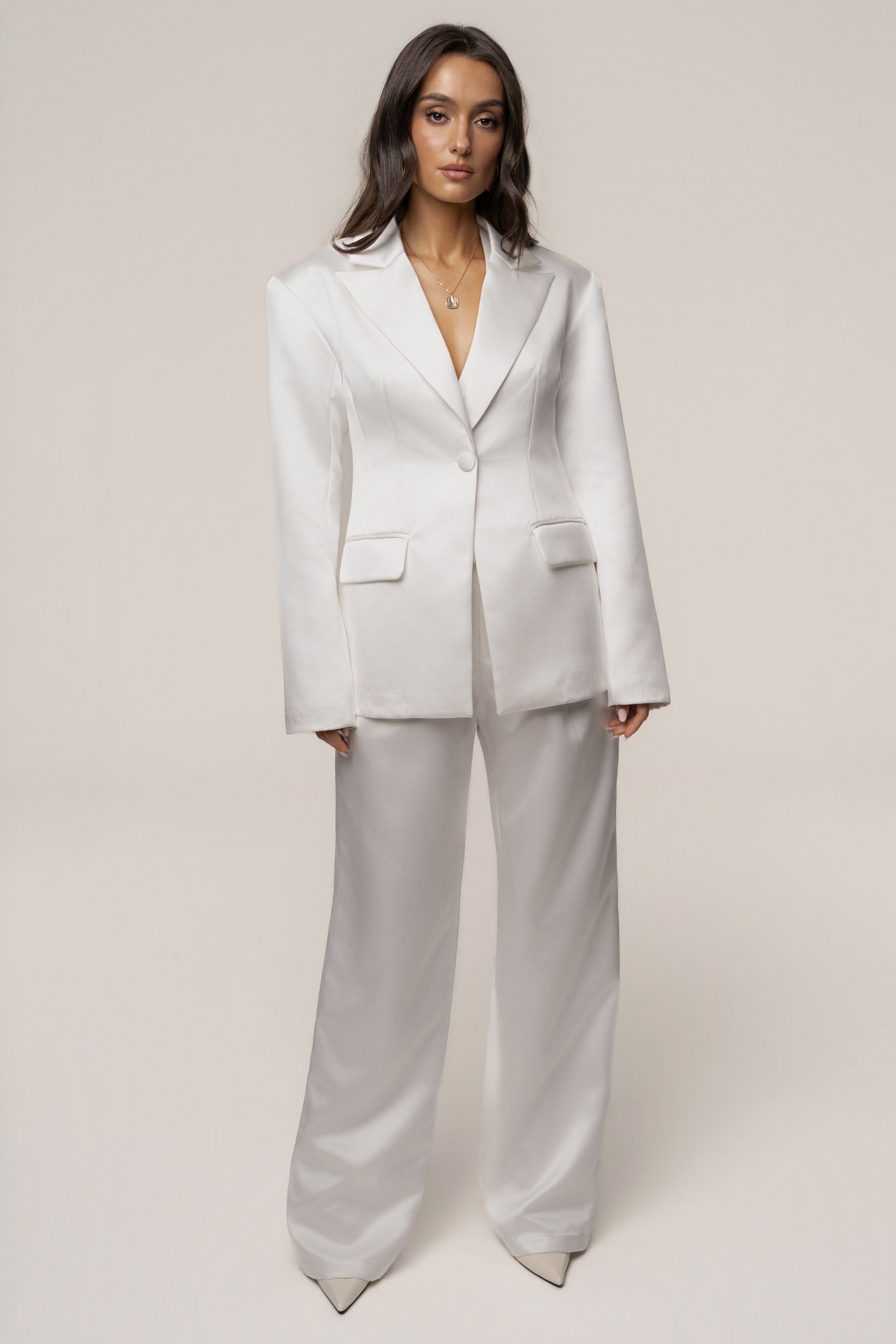 White Victoria Satin Blazer