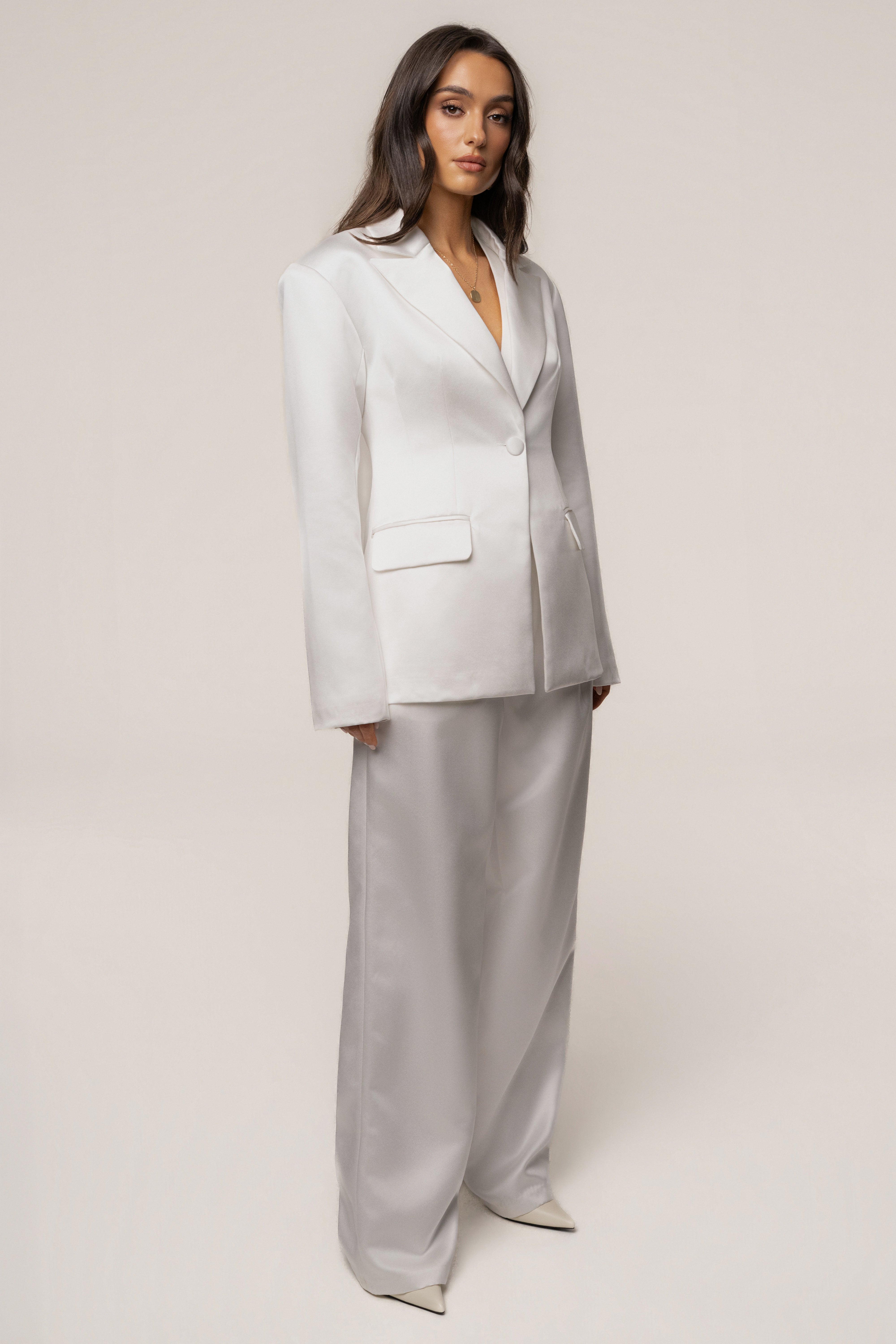 White Victoria Satin Blazer