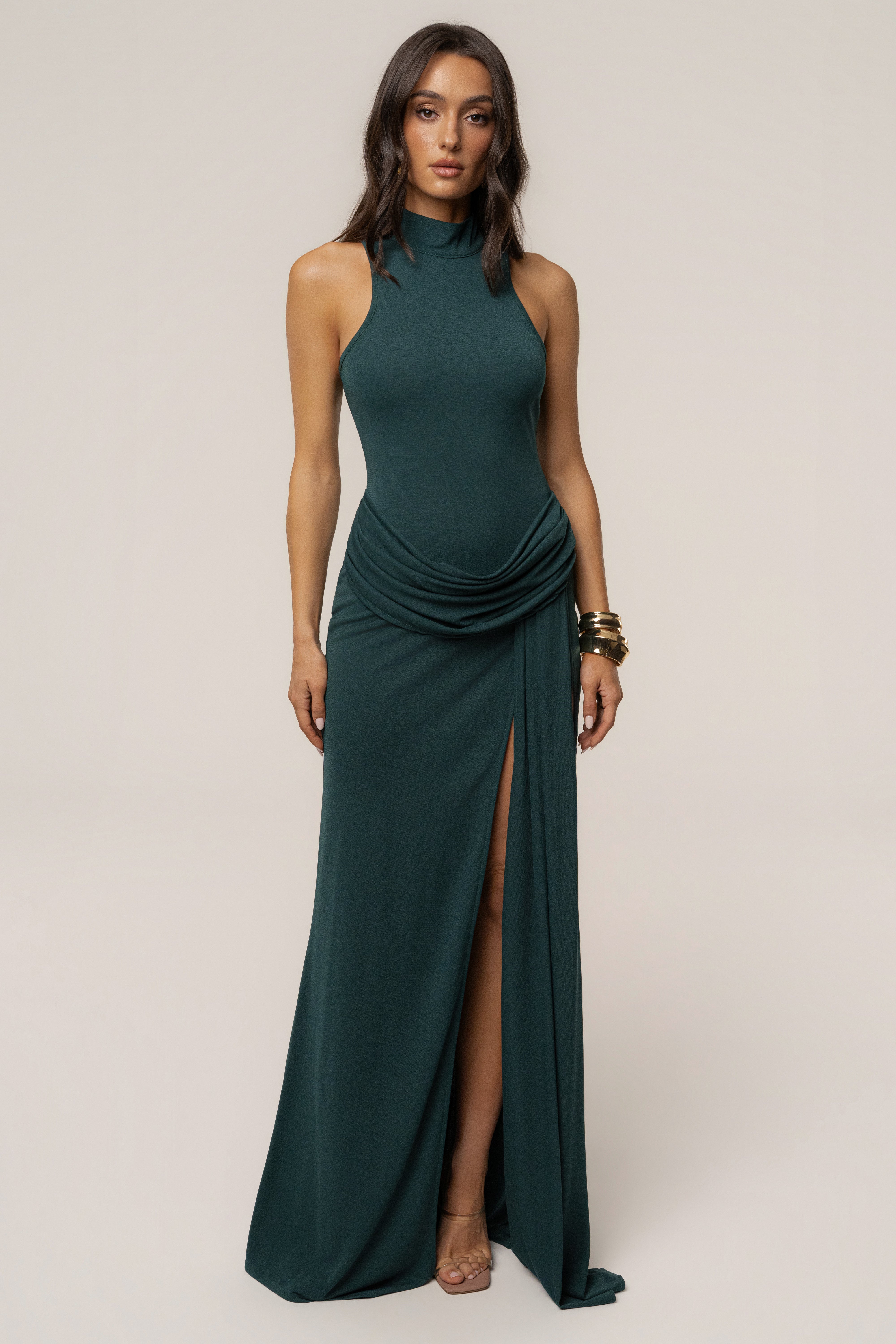 Green Dynasty Slit Maxi Dress