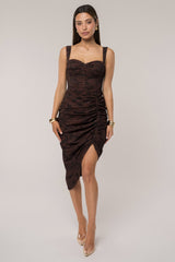 Brown/Black Florine Print Midi Dress