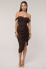 Brown/Black Florine Print Midi Dress