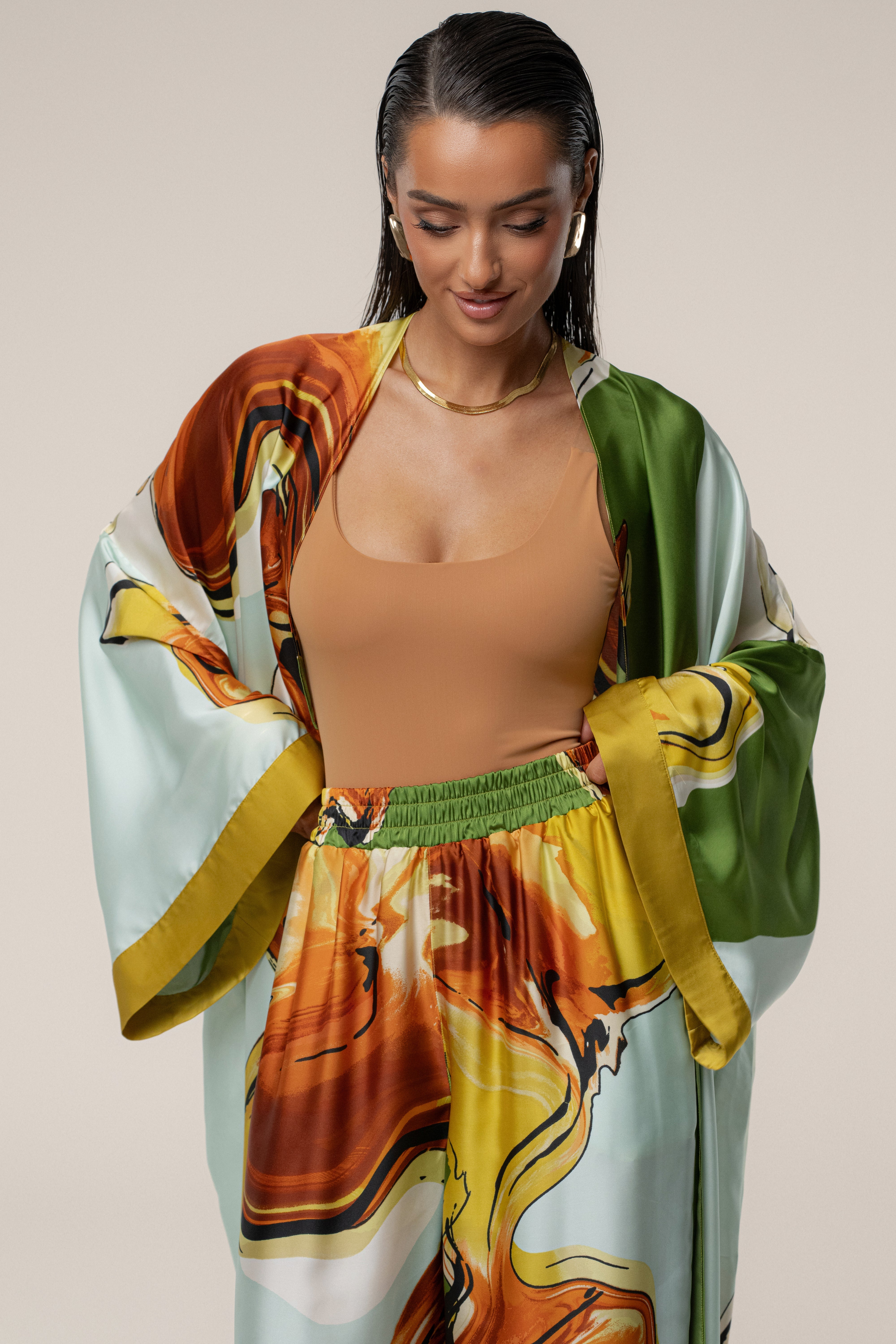 Green Tropical Print Nola Maxi Duster
