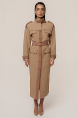 Beige Icon Belted Midi Dress