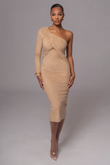 Beige Dayanna Suede Midi Dress