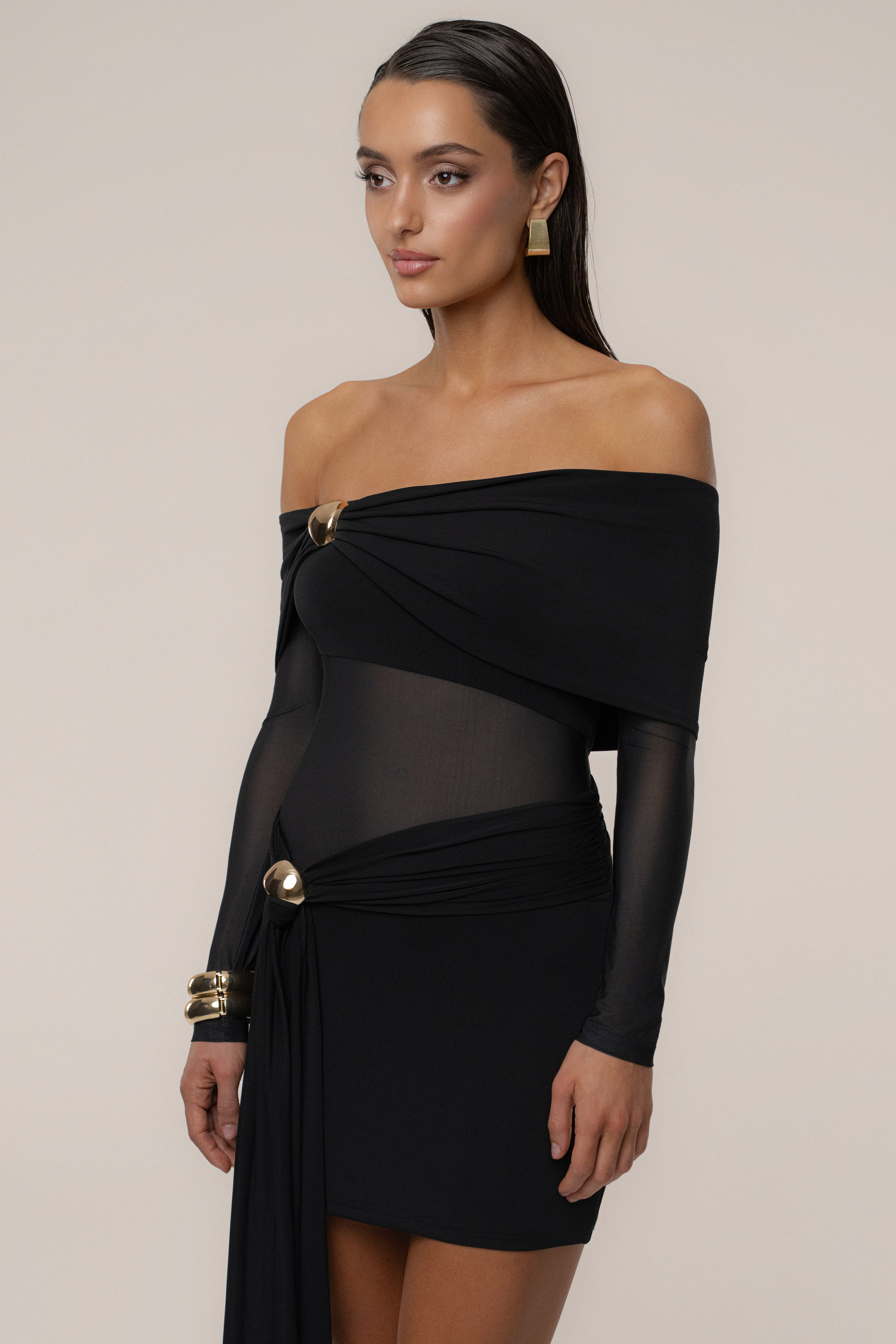 Black Glow State Drape Dress