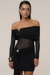 Black Glow State Drape Dress