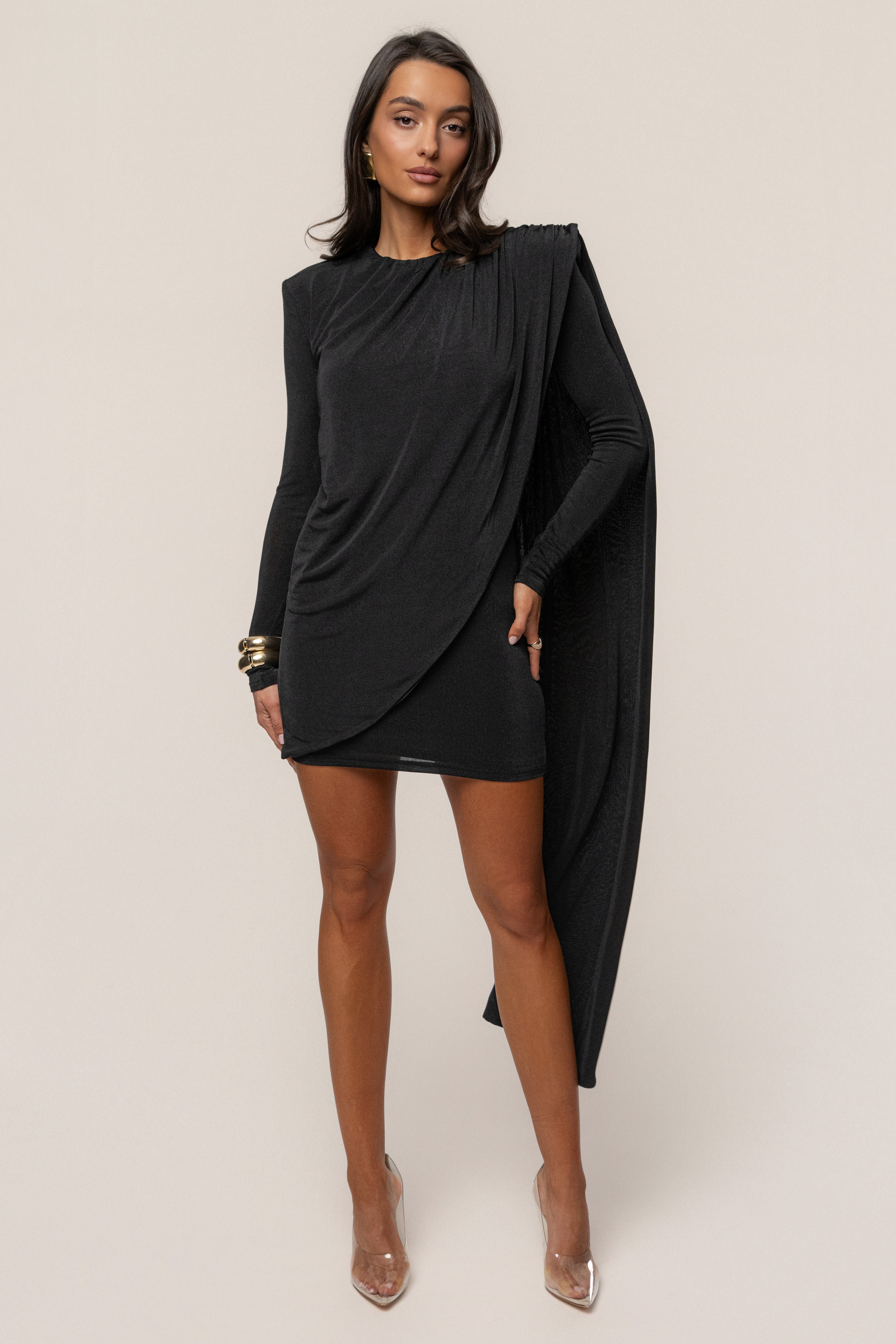Black Midnight Draped  Mini Dress
