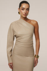 Tan Demi One Shoulder Top